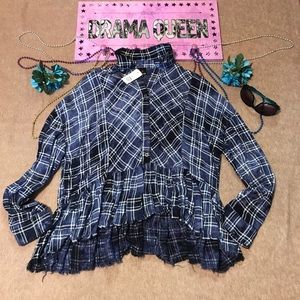 NEW WITH TAGS! I.JOAH Blue Plaid Top Size S